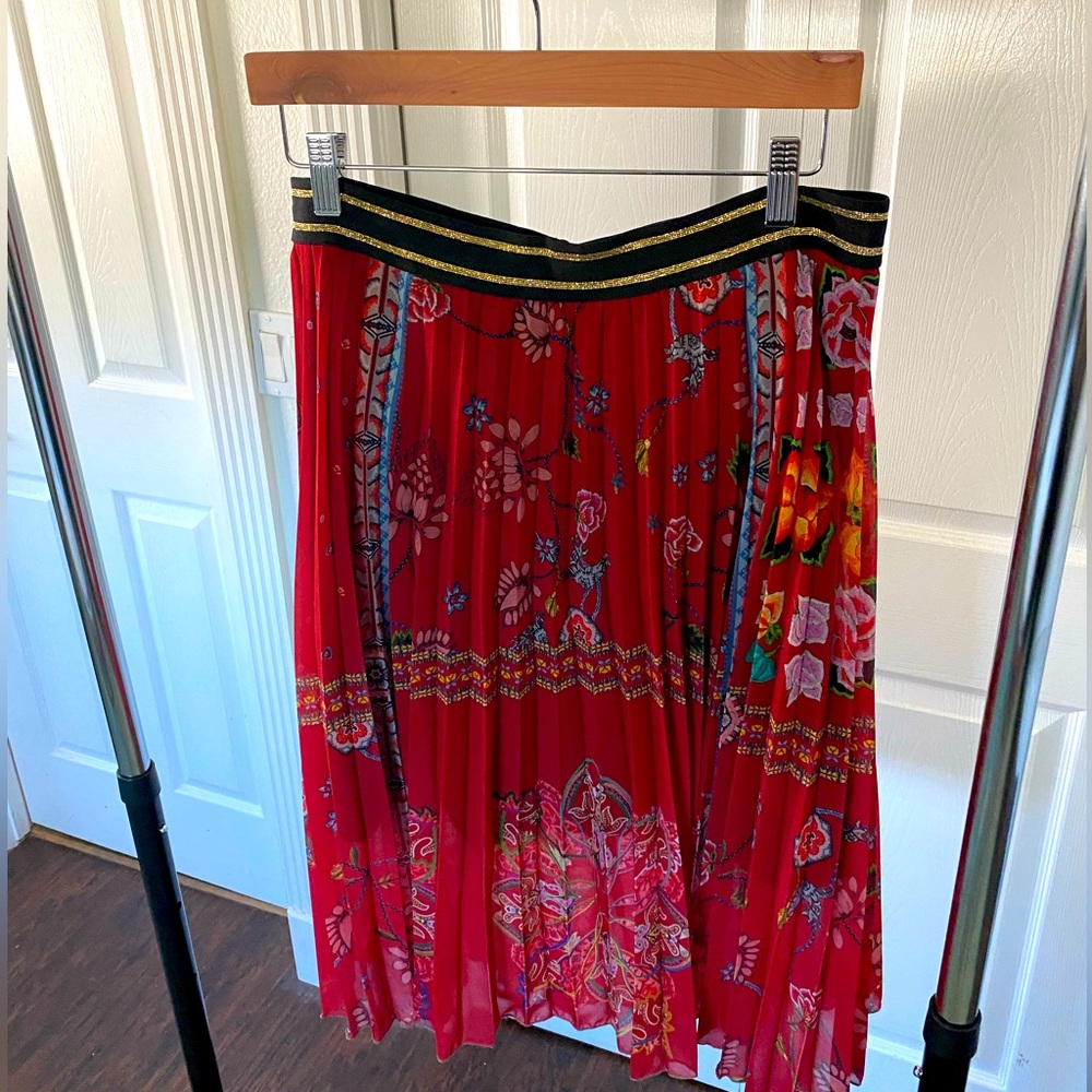 Pleated Double Layer Midi Skirt